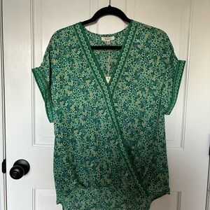 Max Studio Green Floral Wrap-Front Tunic